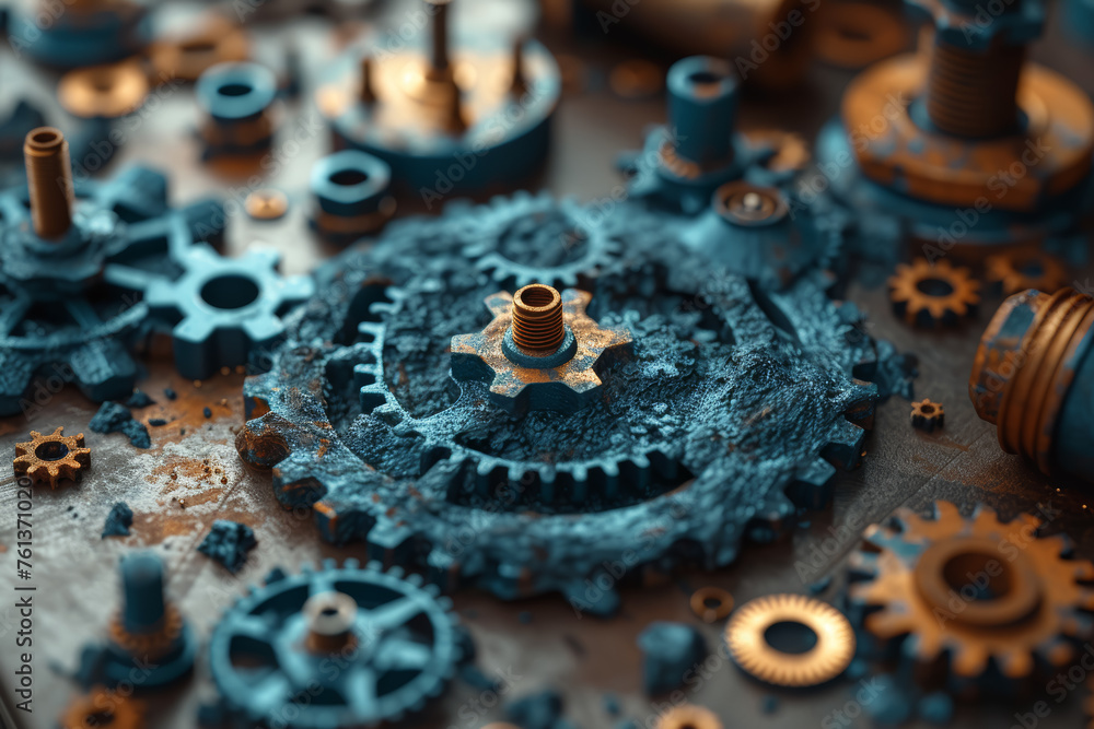 Poster illustrated gears forming the word 