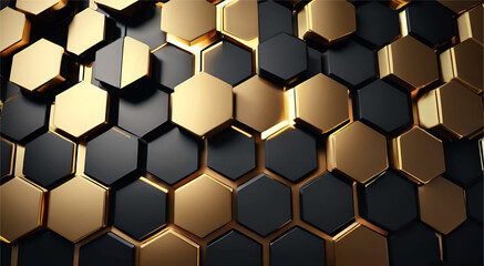 Abstract 3d futuristic gold grey hexagon background  Glowing  hexagonal shape texture wall  - obrazy, fototapety, plakaty