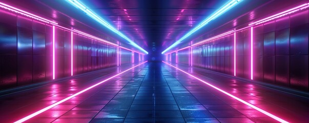 Fototapeta na wymiar abstract background of futuristic corridor with purple and blue neon lights