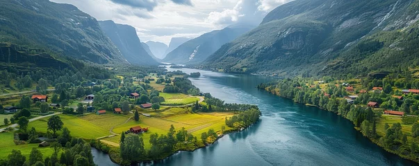 Foto op Plexiglas Aerial view of Hella with stunning highland landscape and flowing river © Павел Озарчук