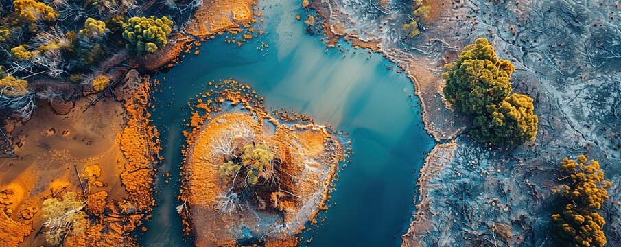 Aerial drone view of the colours and textures of Lake Dimboola
