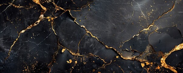 black marble texture background with cracked gold details