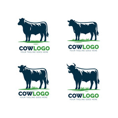 Set of four cow logos in different styles