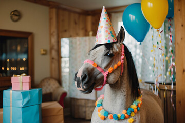 horse wearing birthday suit