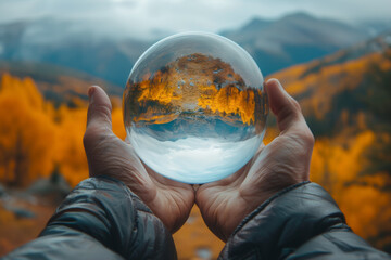 An individual trapped inside a transparent bubble, reaching out for connection with a world beyond. Concept of isolation in mental health struggles. Generative Ai. - obrazy, fototapety, plakaty