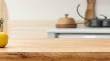 Wood Tabletop Set Against Blurred Kitchen Backdrop ,cutting board with knife - Powered by Adobe
