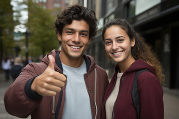Man and woman are smiling and giving thumbs up