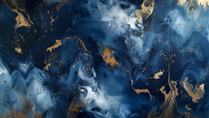 an abstract painting. The dominant color is dark blue, creating a moody and intense backdrop - obrazy, fototapety, plakaty