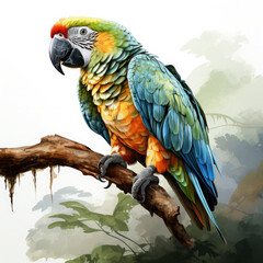Obraz premium Watercolor Parrot, clipart Illustration, Generative Ai