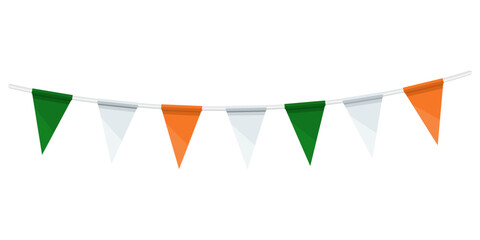 St Patrick's Day green, white and orange triangle flags on the string