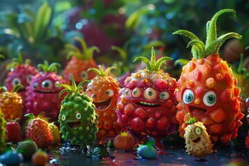 Living Fruit characters in a lively dance