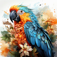 Obraz premium Watercolor Parrot, clipart Illustration, Generative Ai