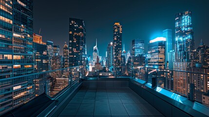 Skyscrapers at Night Aerial View