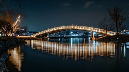 Fototapeta na wymiar Festival Lights on Bridge at Night