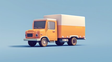 Fototapeta na wymiar A cartoon orange truck is parked on a blue background