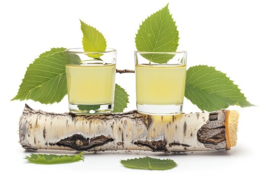 Birch juice isolated on white background