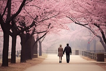 Joyful people walking in the park, enjoying the scenery with the background beautifully blurred