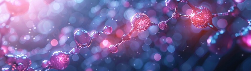 Biochemistry molecular model neon highlights abstract background high angle view - obrazy, fototapety, plakaty