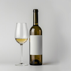 wine bottle with white wine glass standing in style of advertising photoshoot, isolated on white clean background сreated with Generative Ai