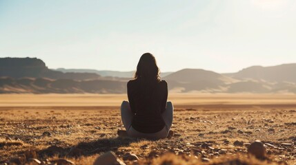 Woman in Desert Contemplation - 761378401