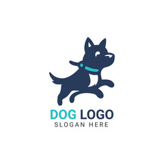 Playful jumping dog logo with teal accents