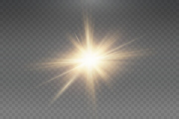 Set of realistic vector gold stars png. Set of vector suns png. Golden flares with highlights.	
 - obrazy, fototapety, plakaty