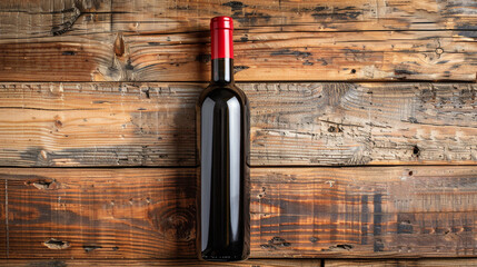 elegant red wine bottle, standing upright on a rustic wooden table. The bottle, with a deep red hue and a sophisticated label, is sealed with a tradition сreated with Generative Ai