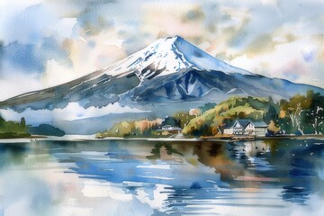 Obraz premium Watercolor of Mount Fuji in Japan