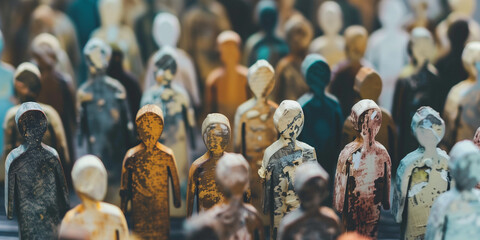 Multicolored Wooden Figures Crowd Concept - obrazy, fototapety, plakaty