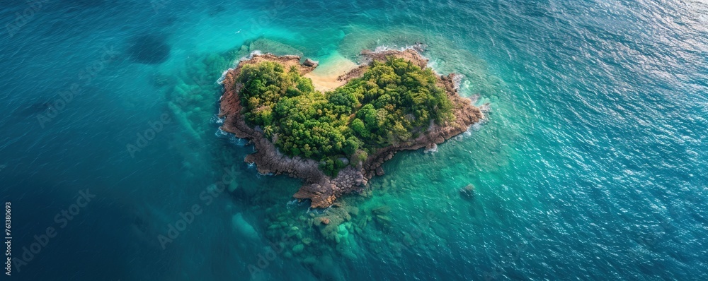 Wall mural caribbean island in the shape of a love heart. aerial perspective, travel concept. - Wall murals