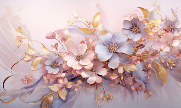 3d wallpaper with elegant flowers, magnolia and leaves, vector illustration design
