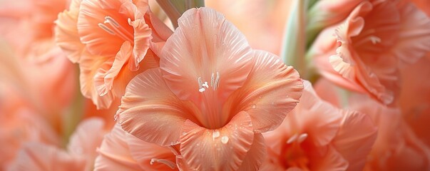 Close up of gladiolus orange flower - obrazy, fototapety, plakaty
