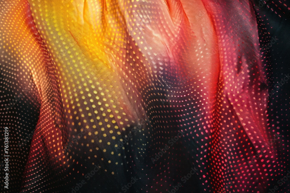 Poster abstract red orange yellow glowing grainy color gradient wave shape black background noise texture e