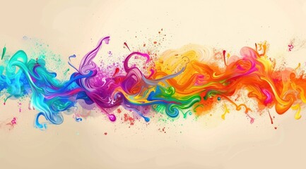 Colorful Paint Splashes and Swirls on Canvas