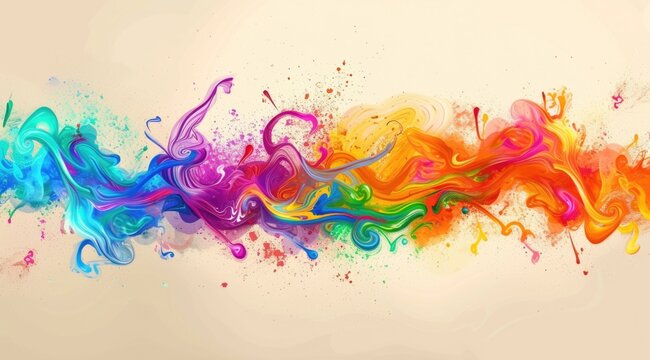 Colorful Paint Splashes and Swirls on Canvas
