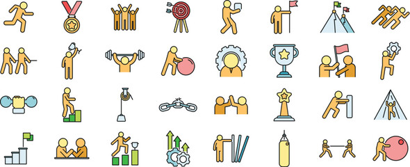 Effort icon outline vector. Success force. Business goal thin line color flat isolated