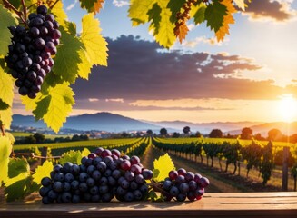 Grapes with Vineyard Background Rustic Harvest Scene