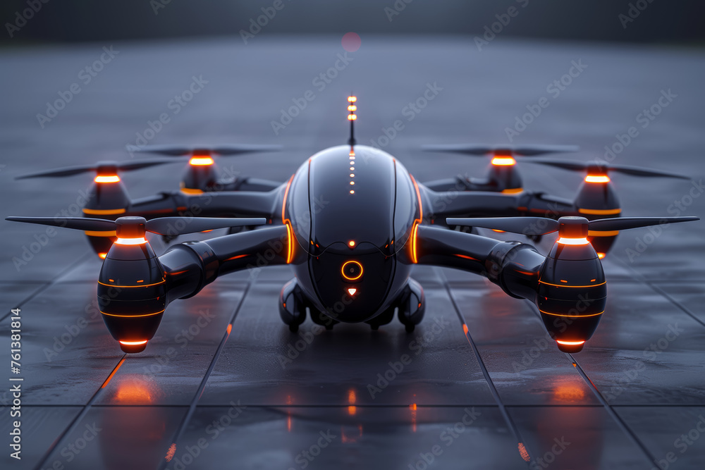 Poster an advanced drone equipped with smart sensors for autonomous navigation and surveillance. concept of