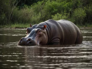 Tuinposter Lakeside Giants, Exploring the World of Hippopotamuses. © BNMK0819