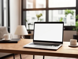 Fototapeta premium Laptop with White Screen for Website Mockup Presentation