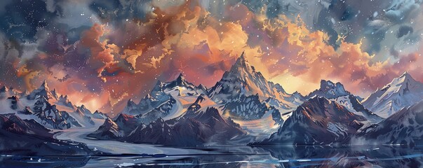 Idyllic view of snowcapped mountains against dramatic sky - obrazy, fototapety, plakaty