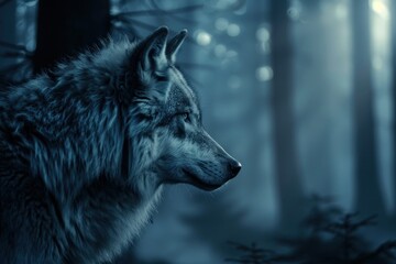 a warewolf on blured dark forest background