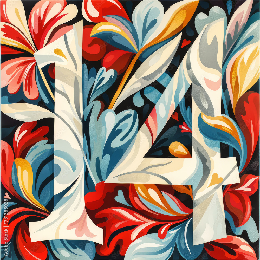 Aufkleber the image shows a single colored background with the word '14' in bold font, creating a striking con