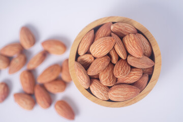 Almond snack fruit in wooden bowl