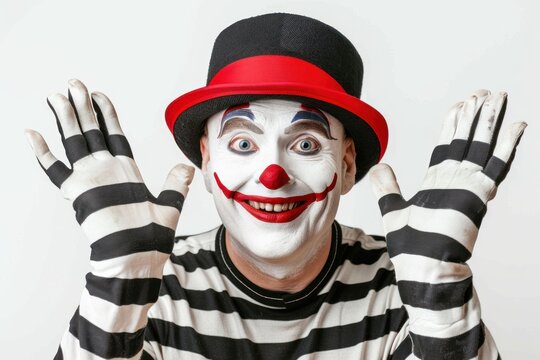 Photo Portrait of a happy mime on white background