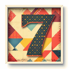 A person's hand holds a colorful background with the word "7" in the center.