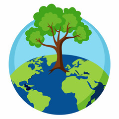  earth day tree on green earth on white isolate background