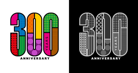 300th anniversary, 300th anniversary logo set, bicentennial, colorful logo for celebration, invitations, congratulations, web template, flyer and booklet, retro