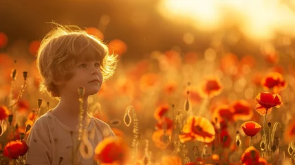 Abwaschbare Fototapete Child in Poppy Field Lifestyle © XtravaganT
