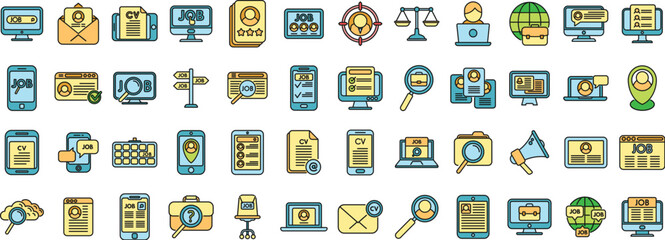 Online job search icon outline vector. Employment outsource. Hire process thin line color flat isolated